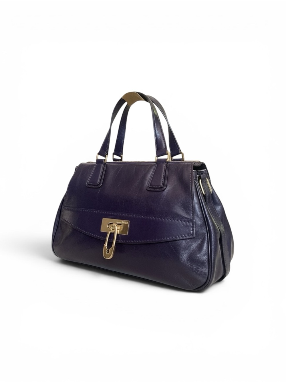 💙 Gianfranco Ferre Navy Leather Satchel Made Italy Gold Hardware - Picture 3 of 17